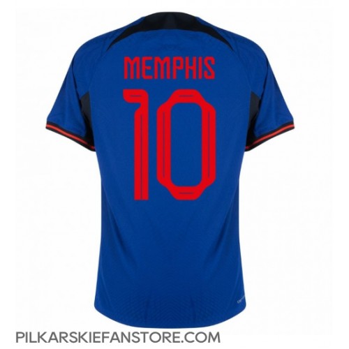 Tanie Strój piłkarski Holandia Memphis Depay #10 Koszulka Wyjazdowej MŚ 2022 Krótkie Rękawy